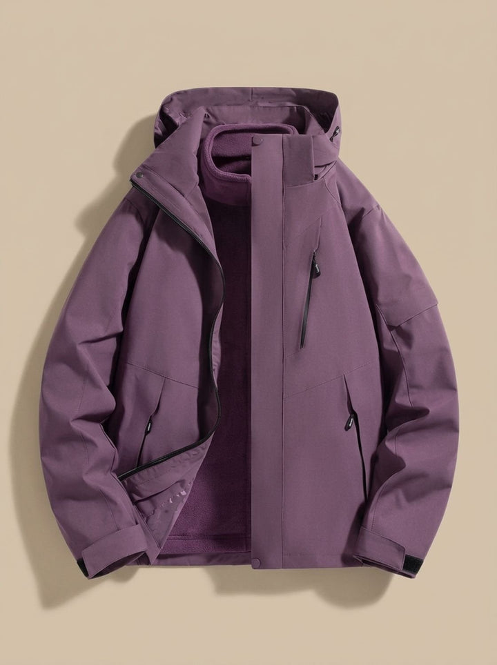 Women's Waterproof Hooded Fleece-Lined Winter Jacket - Purple