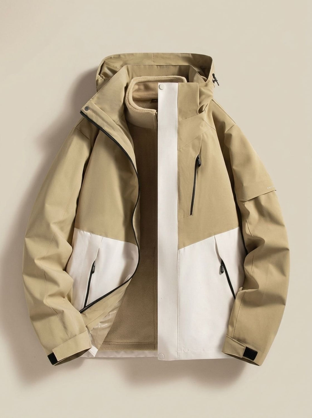 Women's Waterproof Hooded Fleece-Lined Winter Jacket - Beige
