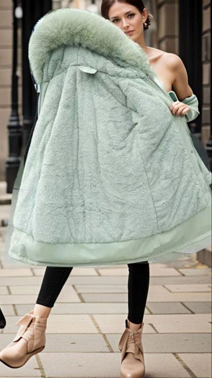 Women's Waterproof Warm Hooded Winter Parka Coat - Green