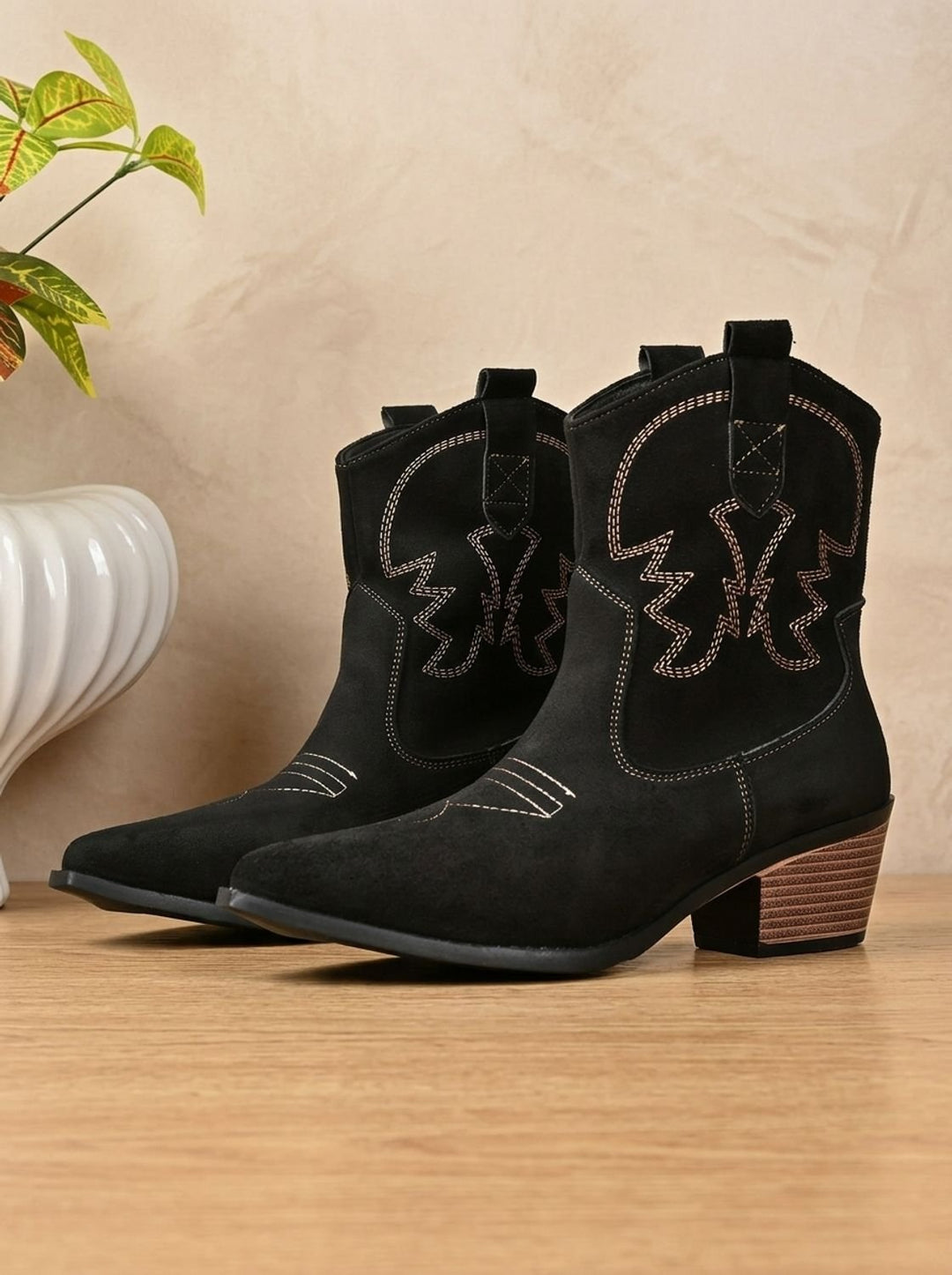 Women's Wide-Calf Embroidered Slip-On Western Cowboy Boots