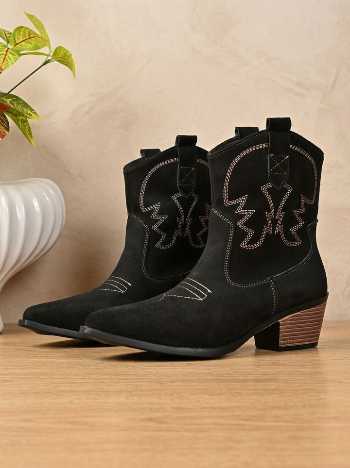 Women's Wide-Calf Embroidered Slip-On Western Cowboy Boots